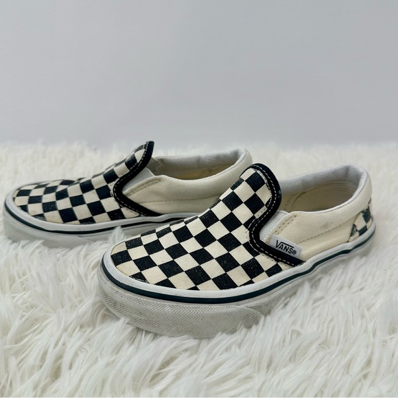 VANS Kids Checkered Slip-On Shoes size 11.5 - Black and White - Picture 3 of 7